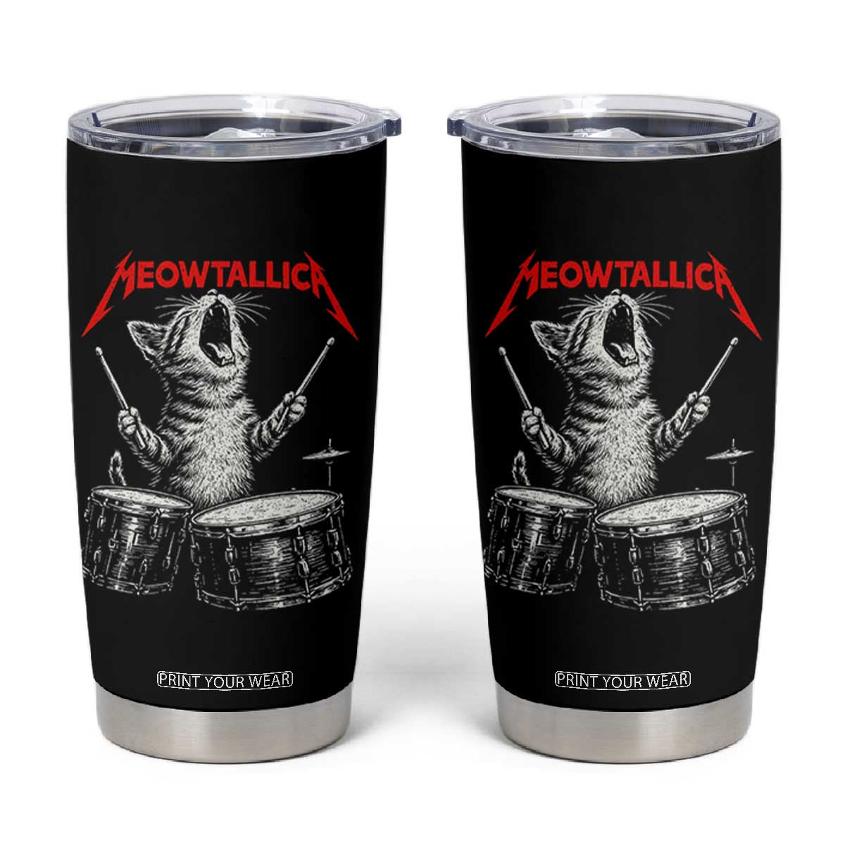 Rock On Vintage Drummer Cat Tumbler Cup Vintage 90s 80s Band Style Gift for Cat Owners TS10 Black Print Your Wear