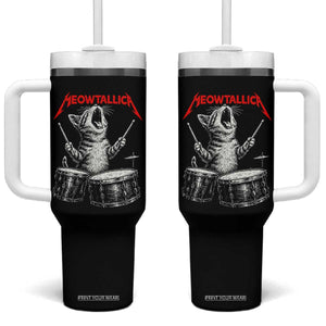 Rock On Vintage Drummer Cat Tumbler With Handle Vintage 90s 80s Band Style Gift for Cat Owners TS10 One Size: 40 oz Black Print Your Wear
