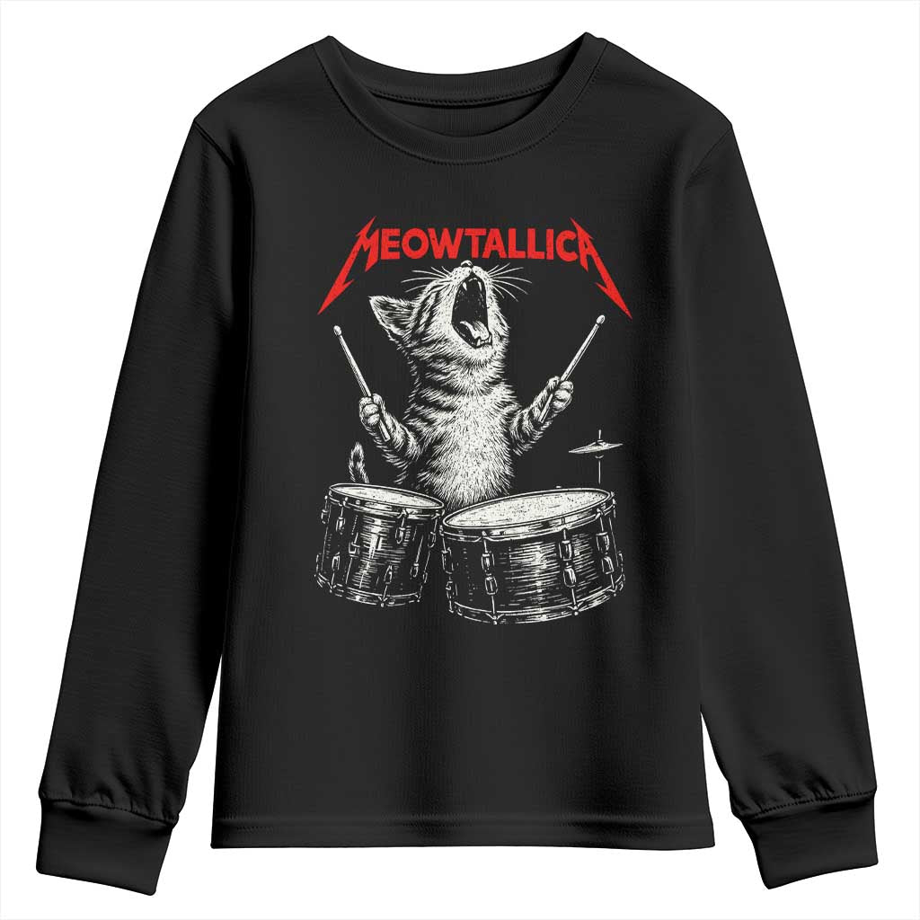 Rock On Vintage Drummer Cat Youth Sweatshirt Vintage 90s 80s Band Style Gift for Cat Owners TS10 Black Print Your Wear