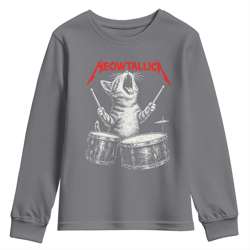 Rock On Vintage Drummer Cat Youth Sweatshirt Vintage 90s 80s Band Style Gift for Cat Owners TS10 Charcoal Print Your Wear