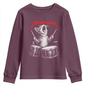 Rock On Vintage Drummer Cat Youth Sweatshirt Vintage 90s 80s Band Style Gift for Cat Owners TS10 Maroon Print Your Wear