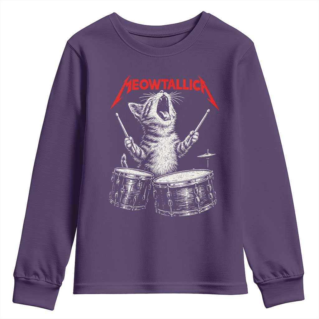 Rock On Vintage Drummer Cat Youth Sweatshirt Vintage 90s 80s Band Style Gift for Cat Owners TS10 Purple Print Your Wear