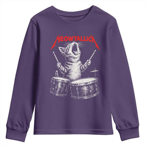 Rock On Vintage Drummer Cat Youth Sweatshirt Vintage 90s 80s Band Style Gift for Cat Owners TS10 Purple Print Your Wear