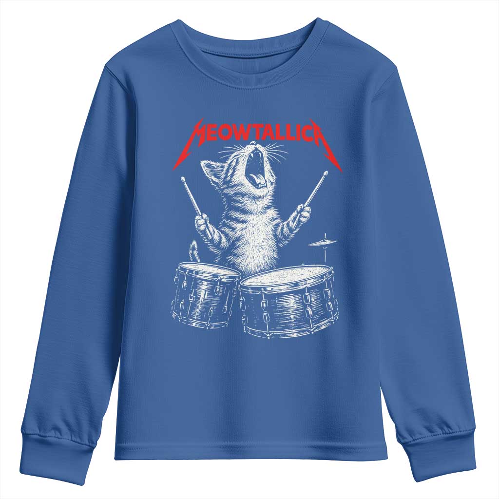 Rock On Vintage Drummer Cat Youth Sweatshirt Vintage 90s 80s Band Style Gift for Cat Owners TS10 Royal Blue Print Your Wear