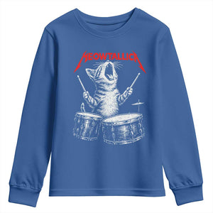 Rock On Vintage Drummer Cat Youth Sweatshirt Vintage 90s 80s Band Style Gift for Cat Owners TS10 Royal Blue Print Your Wear