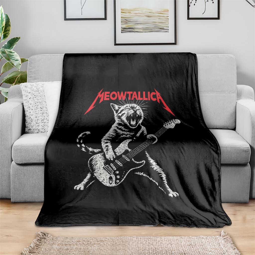 Funny Cat Playing Guitar Throw Blanket Vintage 90s Classic Rock Star Cat Graphic Rock and Roll TS10 Print Your Wear