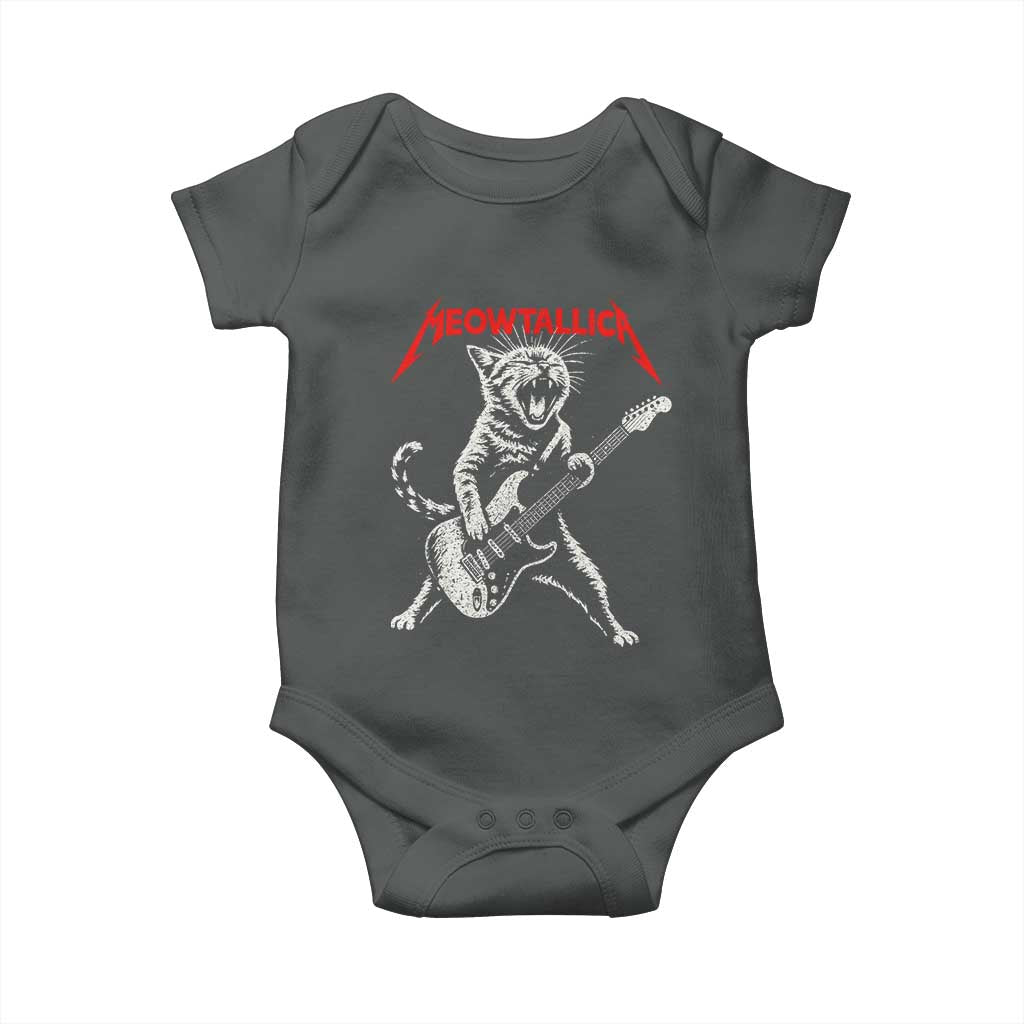 Funny Cat Playing Guitar Baby Onesie Vintage 90s Classic Rock Star Cat Graphic Rock and Roll TS10 Dark Heather Print Your Wear