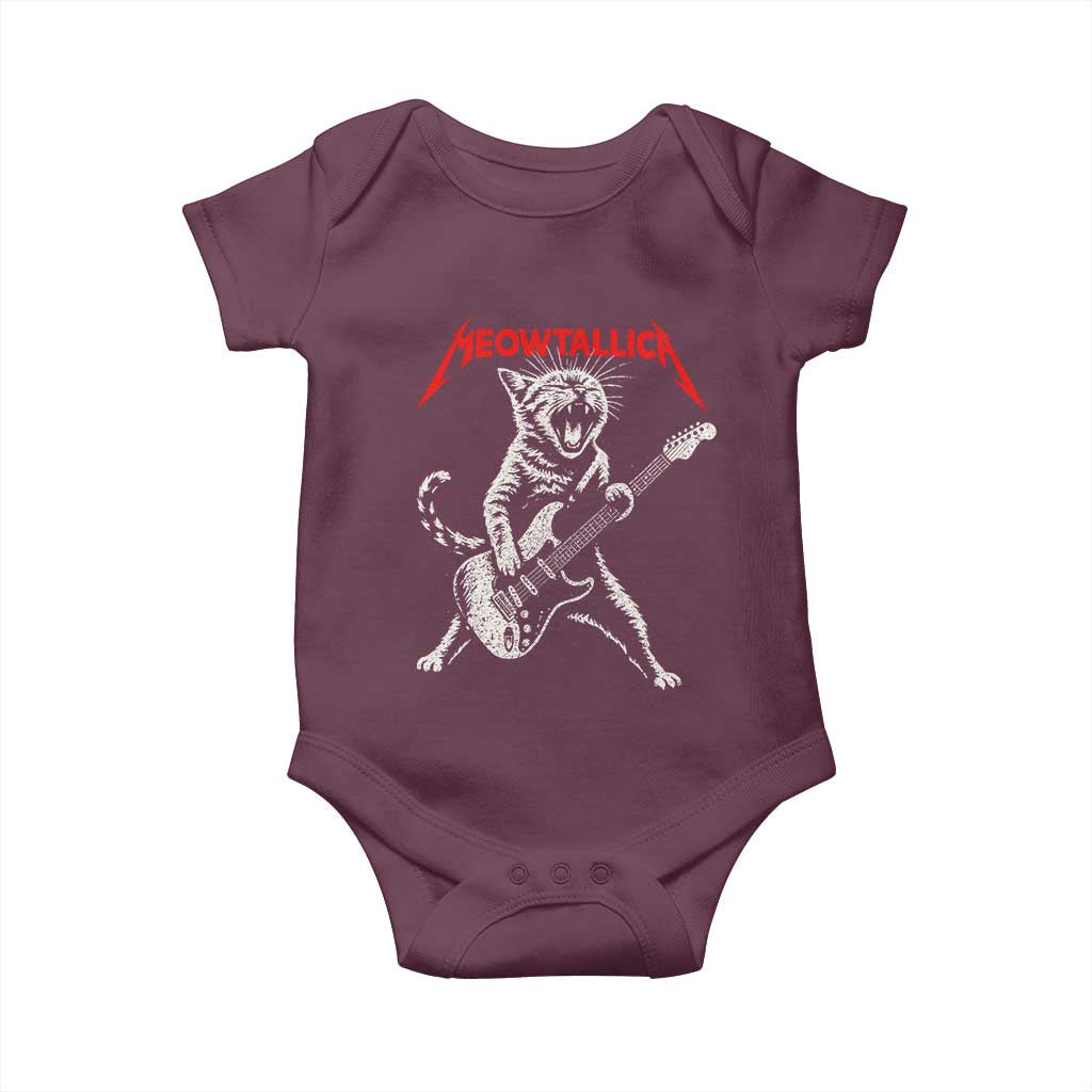 Funny Cat Playing Guitar Baby Onesie Vintage 90s Classic Rock Star Cat Graphic Rock and Roll TS10 Maroon Print Your Wear