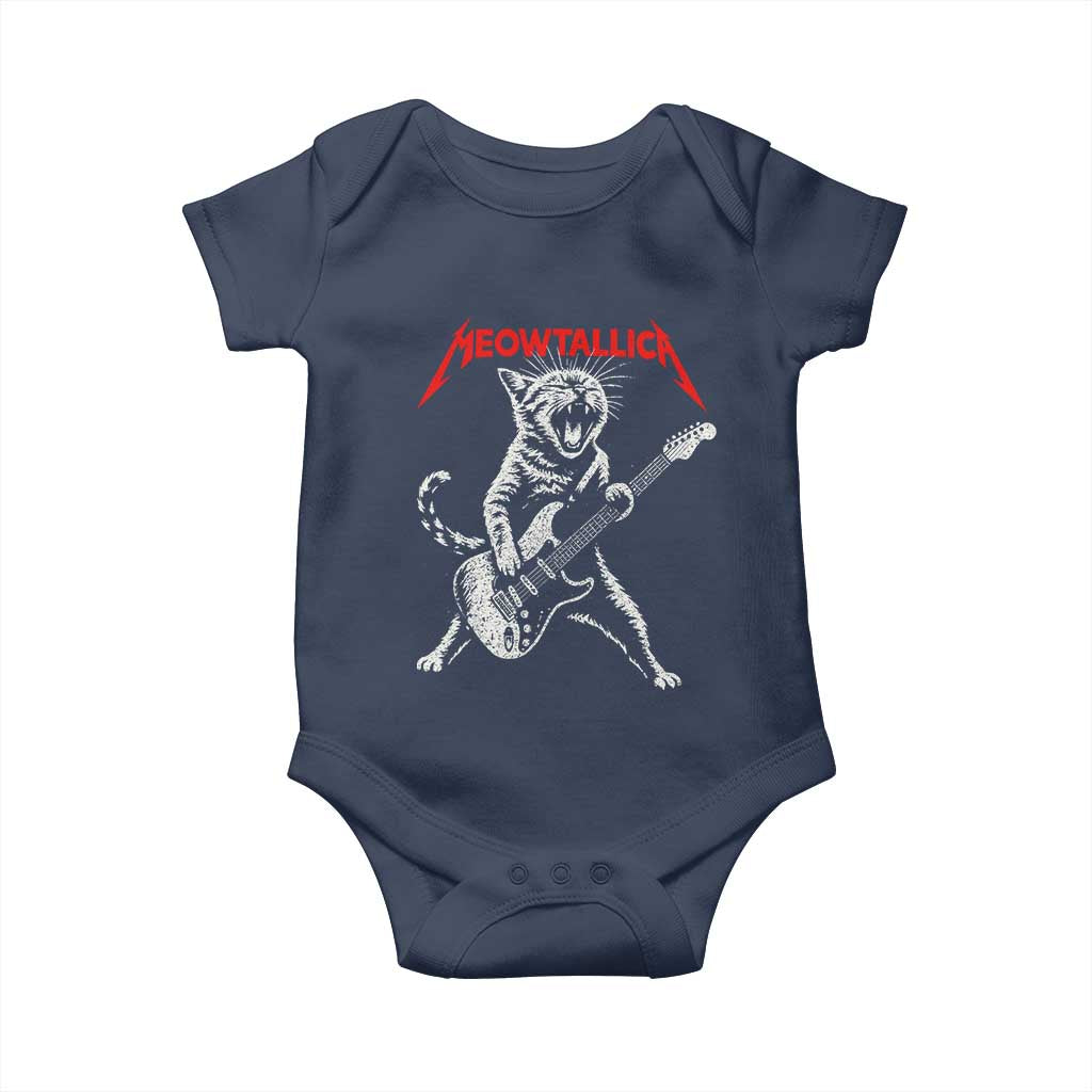 Funny Cat Playing Guitar Baby Onesie Vintage 90s Classic Rock Star Cat Graphic Rock and Roll TS10 Navy Print Your Wear