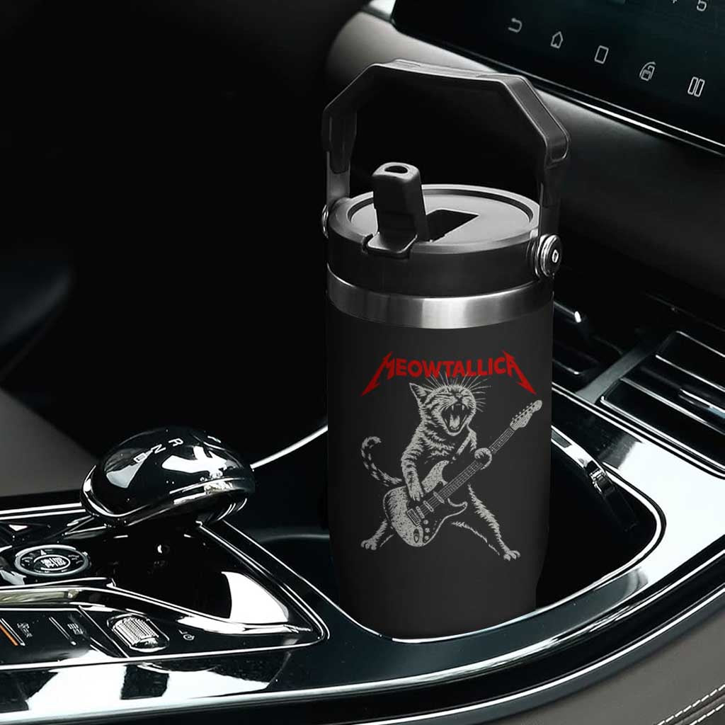 Funny Cat Playing Guitar Flip Straw Tumbler Vintage 90s Classic Rock Star Cat Graphic Rock and Roll TS10 Print Your Wear