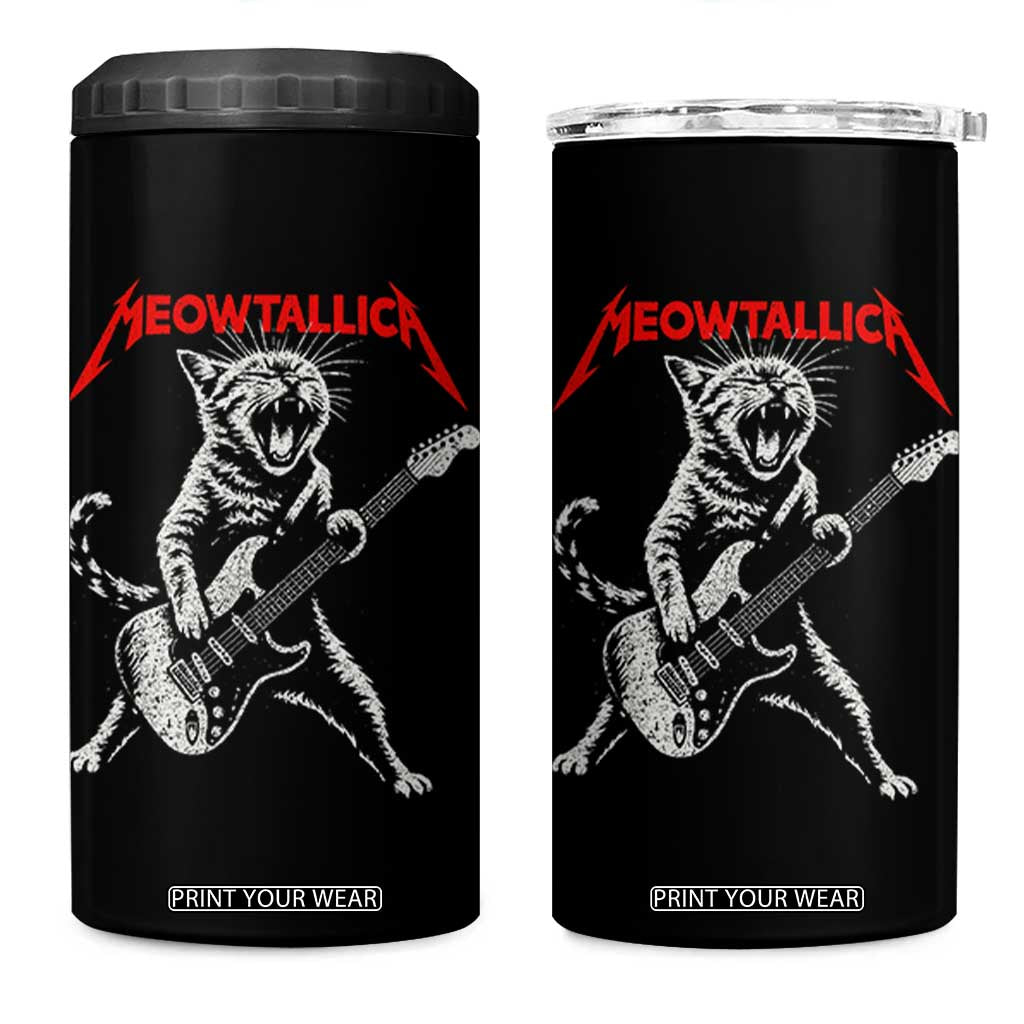 Funny Cat Playing Guitar 4 in 1 Can Cooler Tumbler Vintage 90s Classic Rock Star Cat Graphic Rock and Roll TS10 One Size: 16 oz Black Print Your Wear