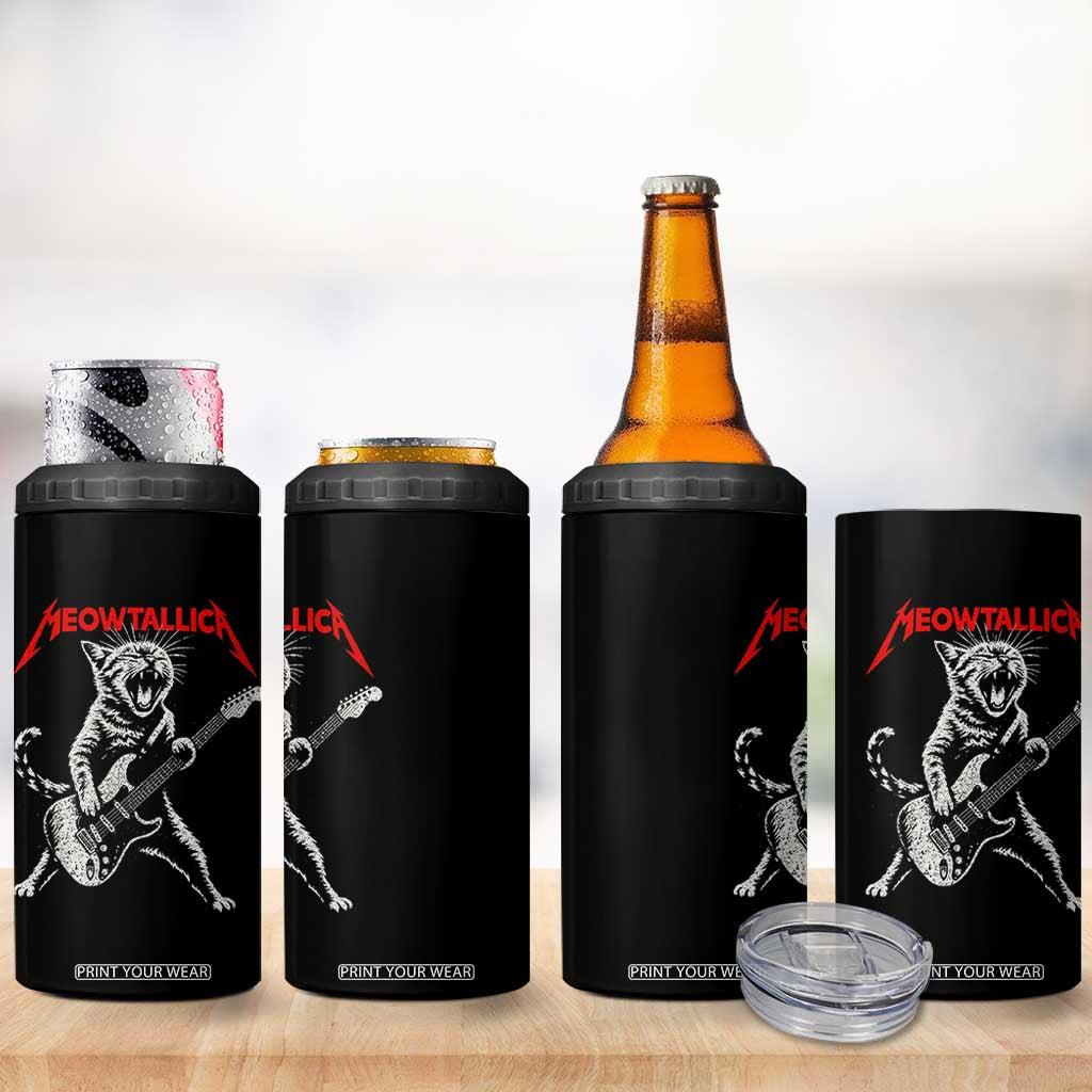 Funny Cat Playing Guitar 4 in 1 Can Cooler Tumbler Vintage 90s Classic Rock Star Cat Graphic Rock and Roll TS10 Print Your Wear