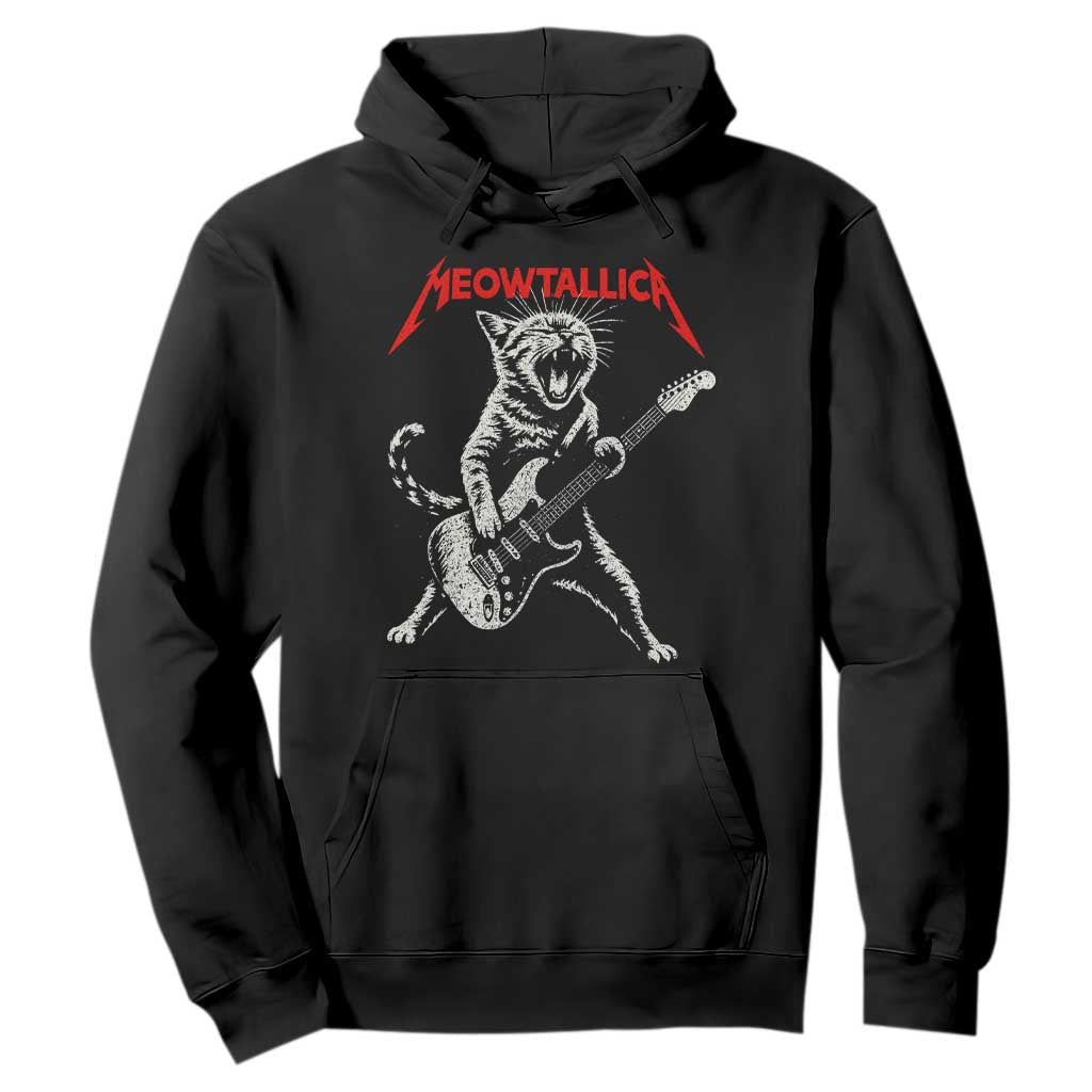 Funny Cat Playing Guitar Hoodie Vintage 90s Classic Rock Star Cat Graphic Rock and Roll TS10 Black Print Your Wear