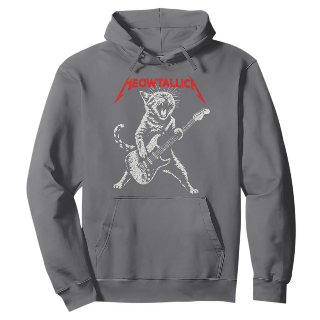 Funny Cat Playing Guitar Hoodie Vintage 90s Classic Rock Star Cat Graphic Rock and Roll TS10 Charcoal Print Your Wear