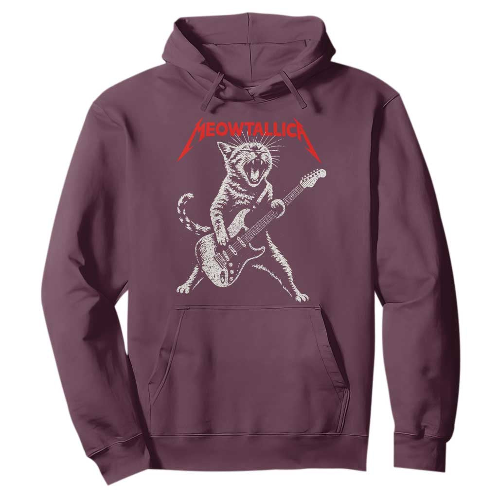 Funny Cat Playing Guitar Hoodie Vintage 90s Classic Rock Star Cat Graphic Rock and Roll TS10 Maroon Print Your Wear
