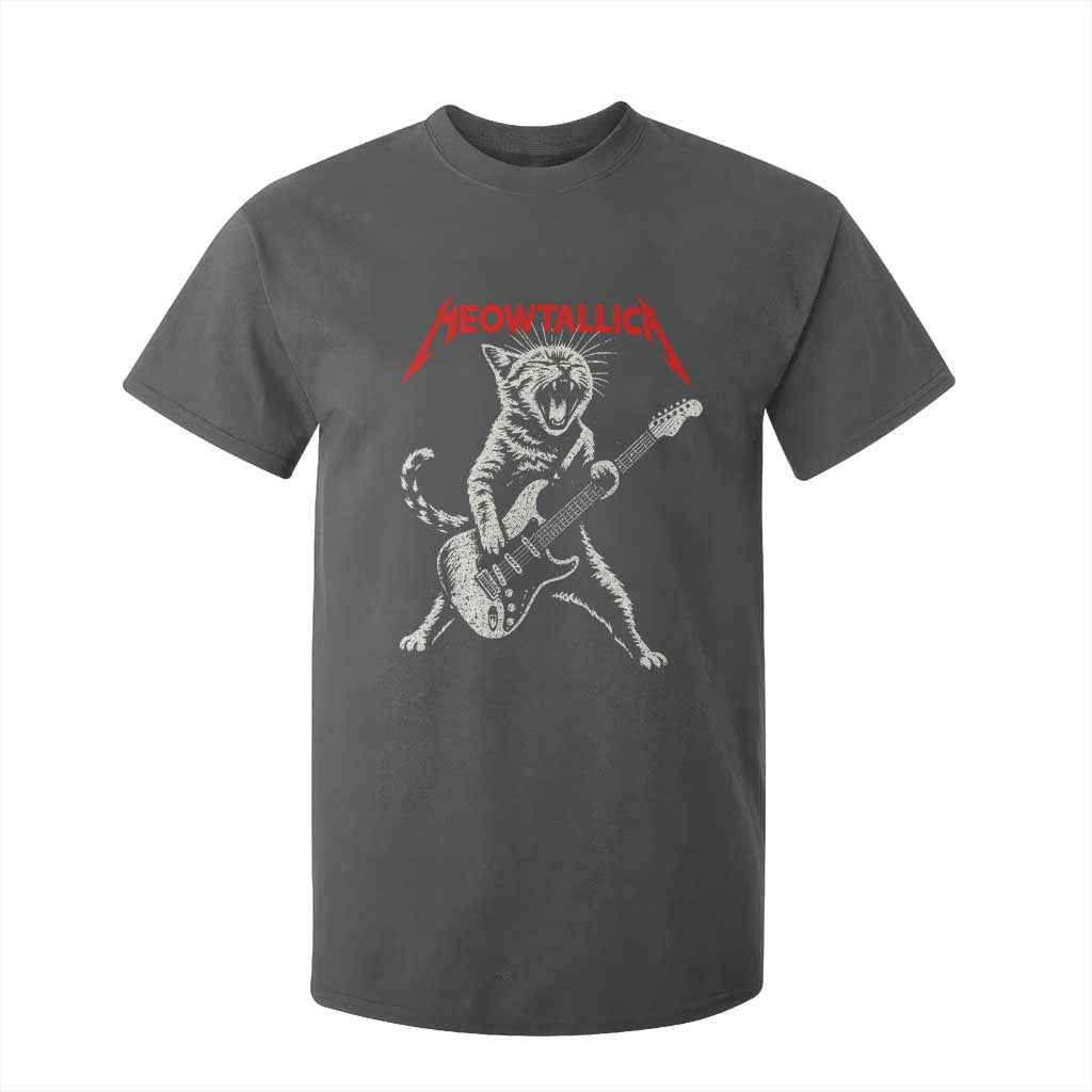 Funny Cat Playing Guitar T Shirt For Kid Vintage 90s Classic Rock Star Cat Graphic Rock and Roll TS10 Dark Heather Print Your Wear