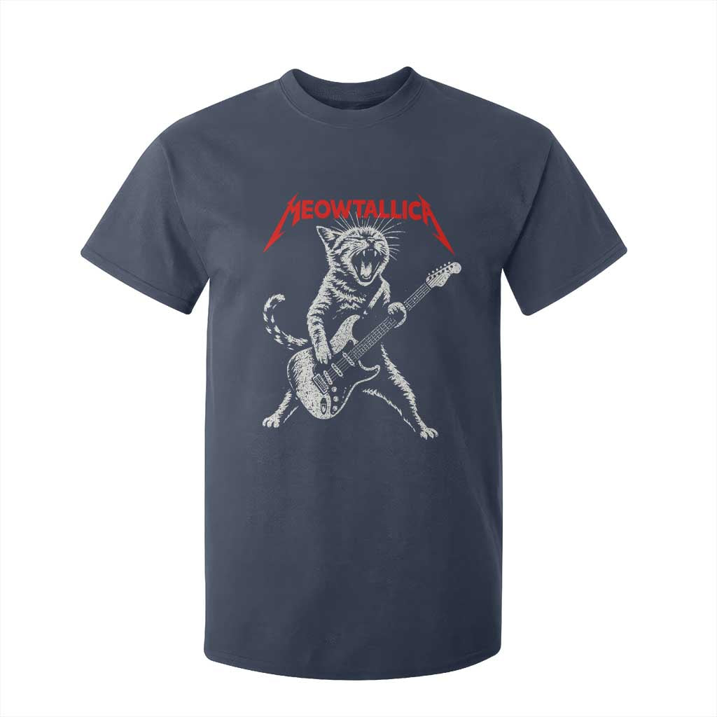 Funny Cat Playing Guitar T Shirt For Kid Vintage 90s Classic Rock Star Cat Graphic Rock and Roll TS10 Navy Print Your Wear