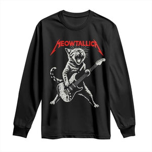 Funny Cat Playing Guitar Long Sleeve Shirt Vintage 90s Classic Rock Star Cat Graphic Rock and Roll TS10 Black Print Your Wear