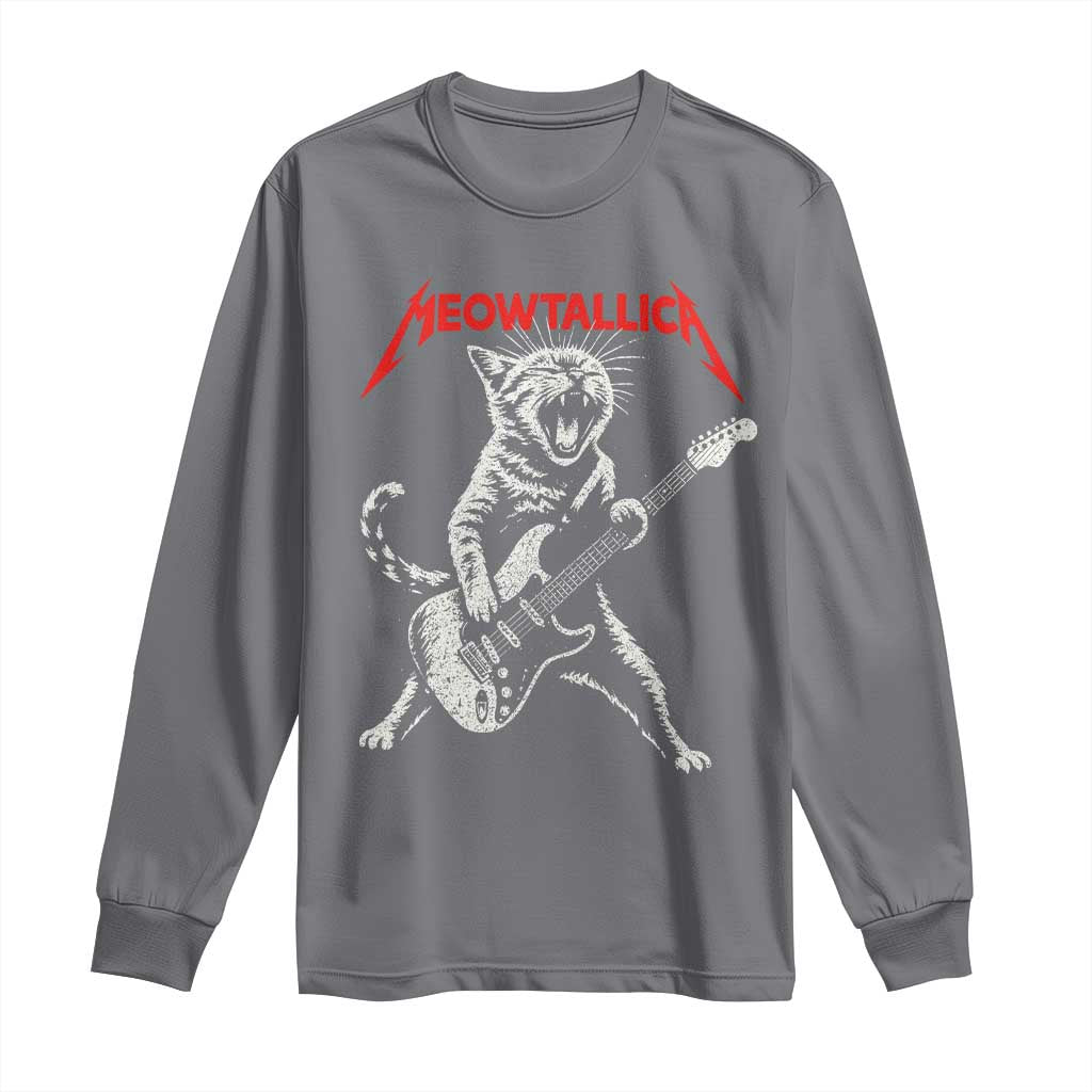 Funny Cat Playing Guitar Long Sleeve Shirt Vintage 90s Classic Rock Star Cat Graphic Rock and Roll TS10 Charcoal Print Your Wear