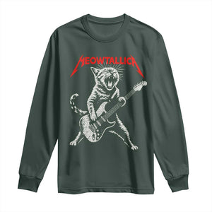 Funny Cat Playing Guitar Long Sleeve Shirt Vintage 90s Classic Rock Star Cat Graphic Rock and Roll TS10 Dark Forest Green Print Your Wear