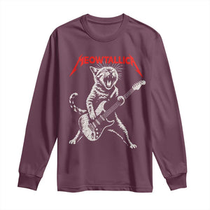 Funny Cat Playing Guitar Long Sleeve Shirt Vintage 90s Classic Rock Star Cat Graphic Rock and Roll TS10 Maroon Print Your Wear