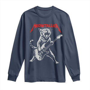 Funny Cat Playing Guitar Long Sleeve Shirt Vintage 90s Classic Rock Star Cat Graphic Rock and Roll TS10 Navy Print Your Wear