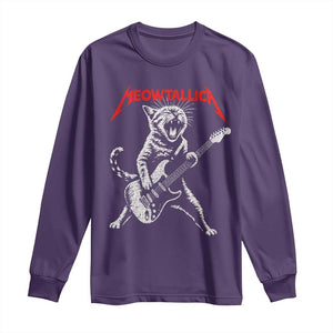Funny Cat Playing Guitar Long Sleeve Shirt Vintage 90s Classic Rock Star Cat Graphic Rock and Roll TS10 Purple Print Your Wear