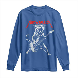 Funny Cat Playing Guitar Long Sleeve Shirt Vintage 90s Classic Rock Star Cat Graphic Rock and Roll TS10 Royal Blue Print Your Wear
