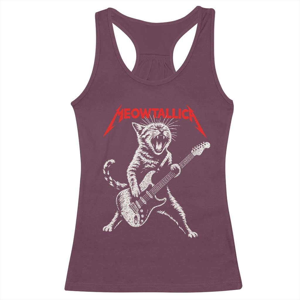 Funny Cat Playing Guitar Racerback Tank Top Vintage 90s Classic Rock Star Cat Graphic Rock and Roll TS10 Maroon Print Your Wear