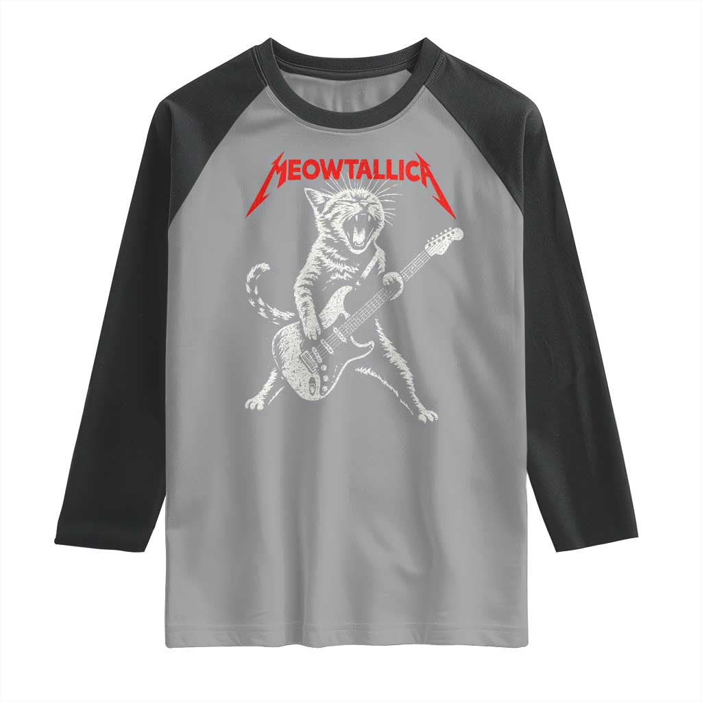 Funny Cat Playing Guitar Raglan Shirt Vintage 90s Classic Rock Star Cat Graphic Rock and Roll TS10 Sport Gray Black Print Your Wear
