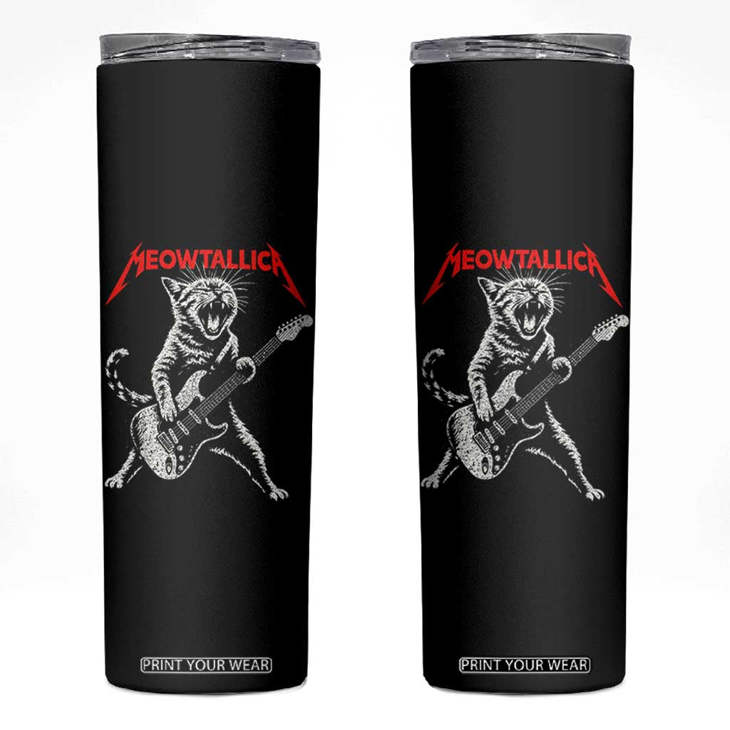 Funny Cat Playing Guitar Skinny Tumbler Vintage 90s Classic Rock Star Cat Graphic Rock and Roll TS10 Black Print Your Wear