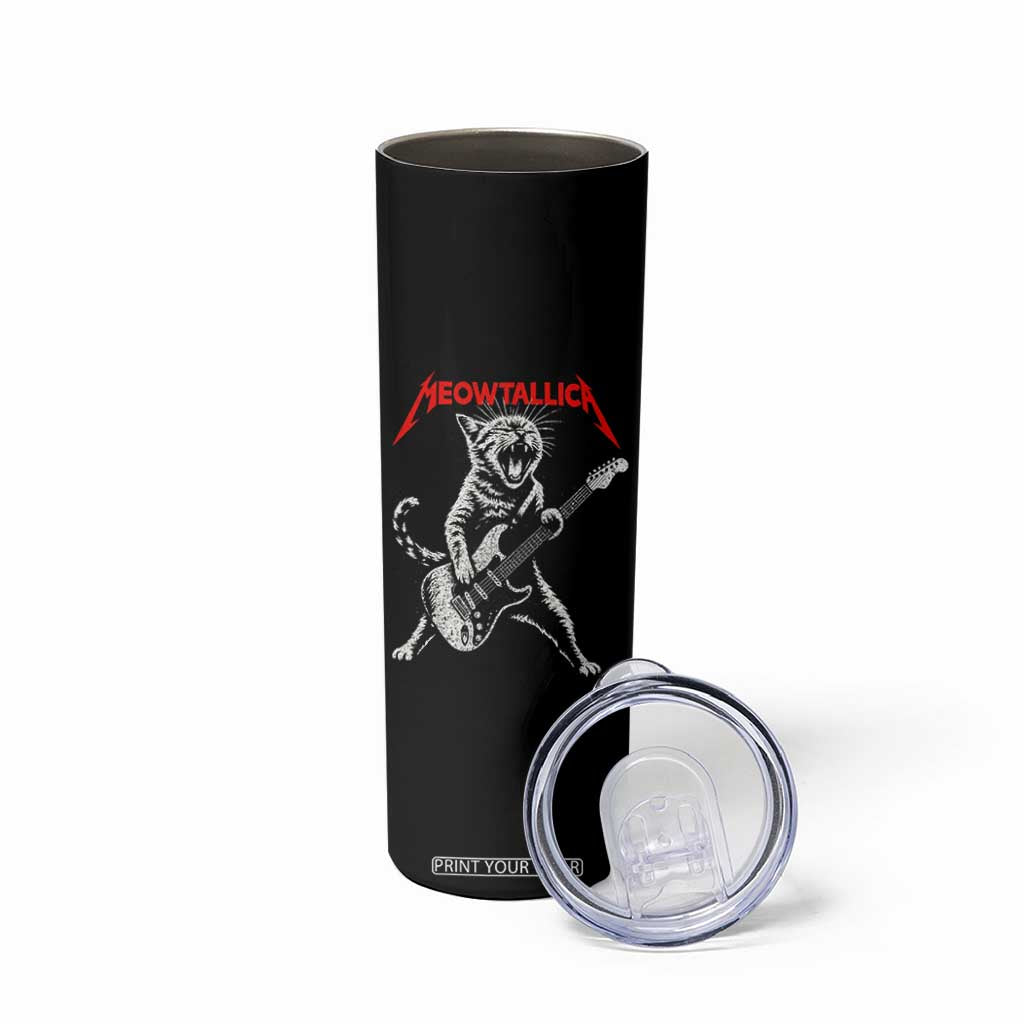 Funny Cat Playing Guitar Skinny Tumbler Vintage 90s Classic Rock Star Cat Graphic Rock and Roll TS10 Print Your Wear