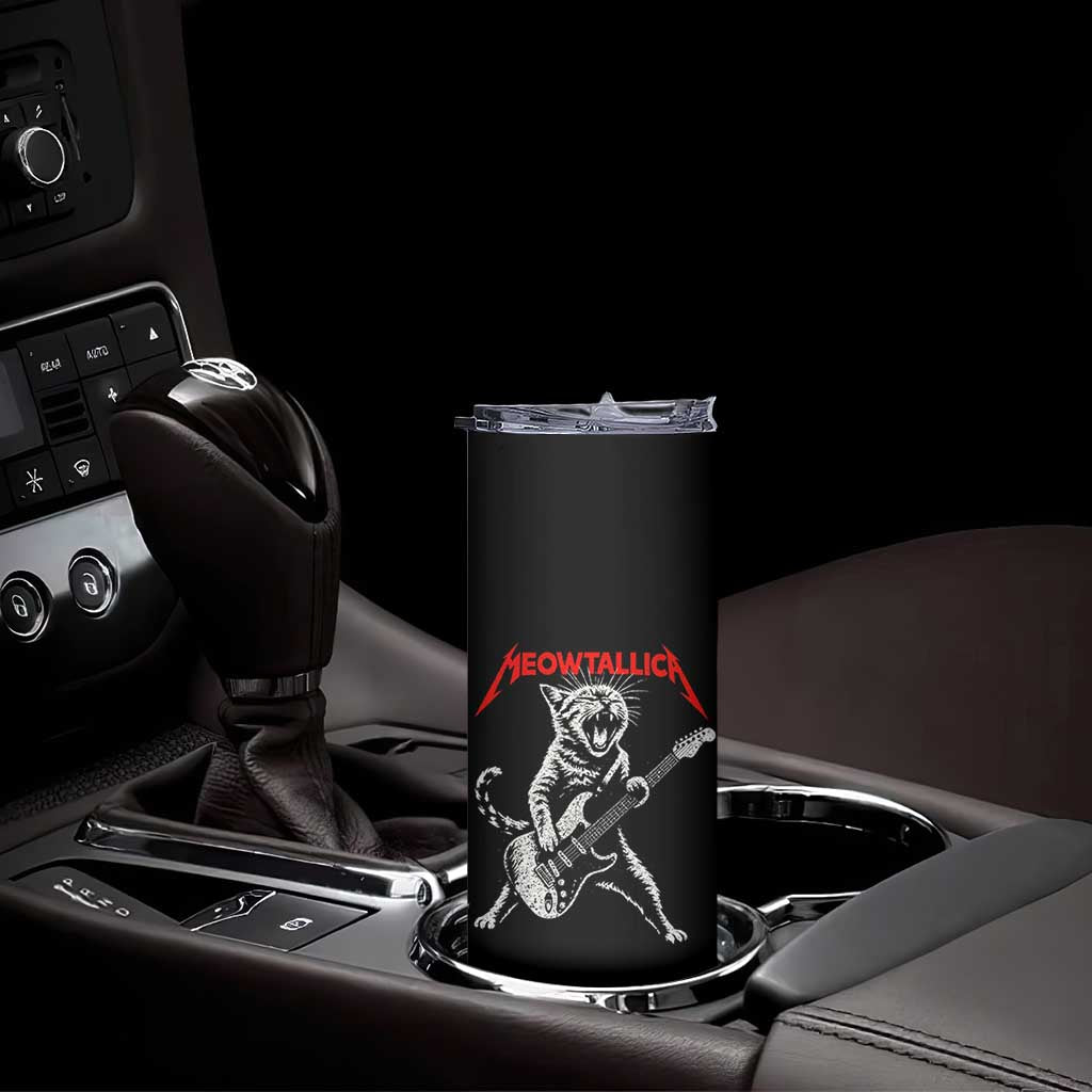 Funny Cat Playing Guitar Skinny Tumbler Vintage 90s Classic Rock Star Cat Graphic Rock and Roll TS10 Print Your Wear