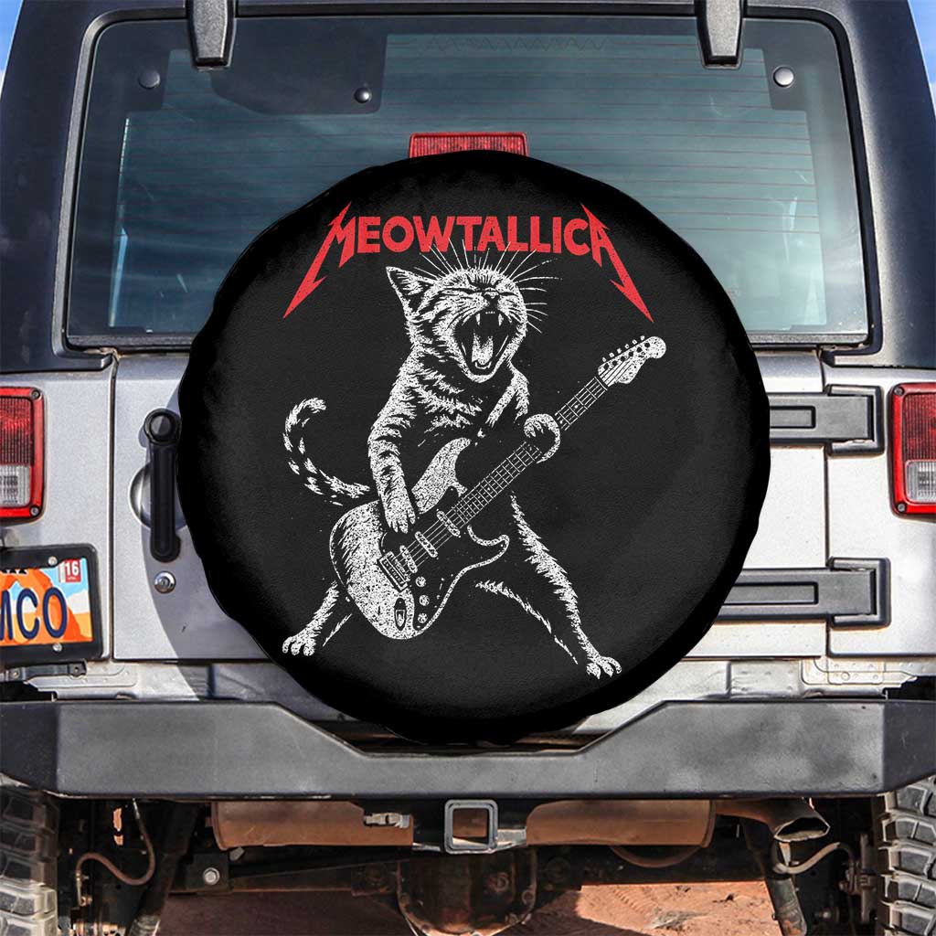 Funny Cat Playing Guitar Spare Tire Cover Vintage 90s Classic Rock Star Cat Graphic Rock and Roll TS10 No hole Black Print Your Wear
