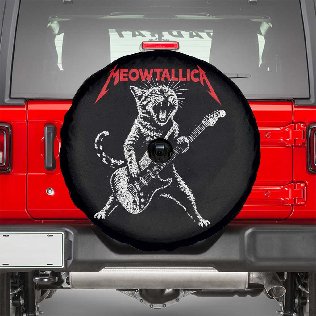 Funny Cat Playing Guitar Spare Tire Cover Vintage 90s Classic Rock Star Cat Graphic Rock and Roll TS10 Black Print Your Wear