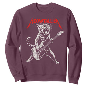 Funny Cat Playing Guitar Sweatshirt Vintage 90s Classic Rock Star Cat Graphic Rock and Roll TS10 Maroon Print Your Wear