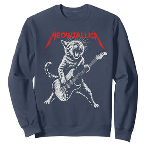 Funny Cat Playing Guitar Sweatshirt Vintage 90s Classic Rock Star Cat Graphic Rock and Roll TS10 Navy Print Your Wear