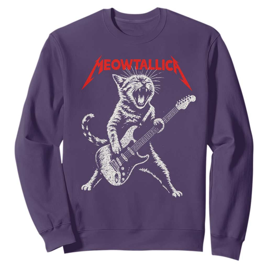 Funny Cat Playing Guitar Sweatshirt Vintage 90s Classic Rock Star Cat Graphic Rock and Roll TS10 Purple Print Your Wear