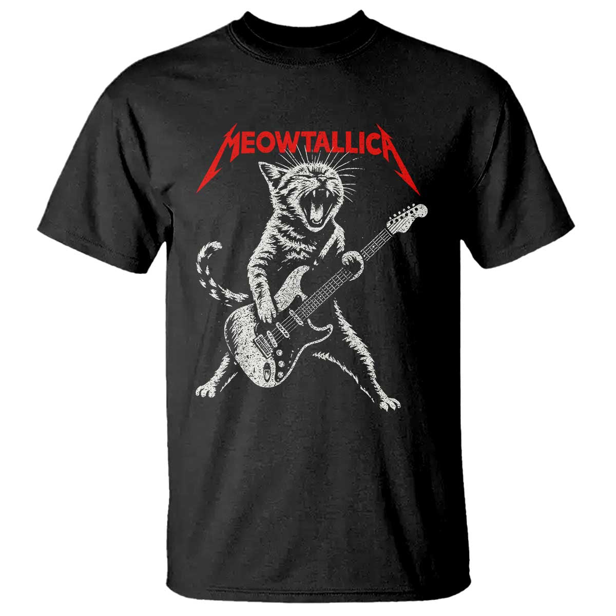 Funny Cat Playing Guitar T Shirt Vintage 90s Classic Rock Star Cat Graphic Rock and Roll TS10 Black Print Your Wear