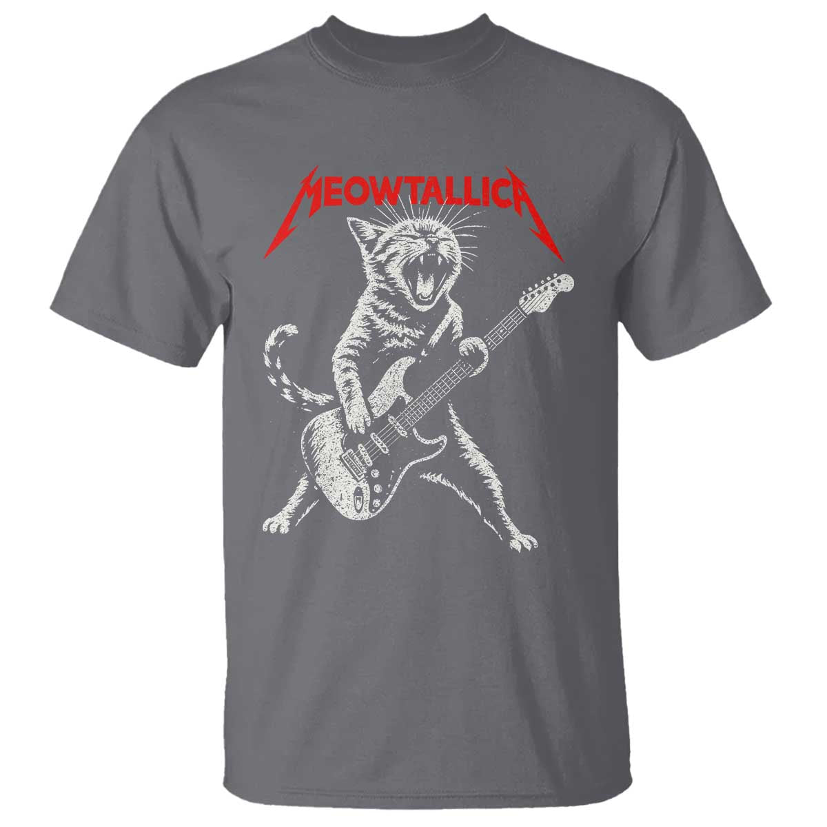 Funny Cat Playing Guitar T Shirt Vintage 90s Classic Rock Star Cat Graphic Rock and Roll TS10 Charcoal Print Your Wear
