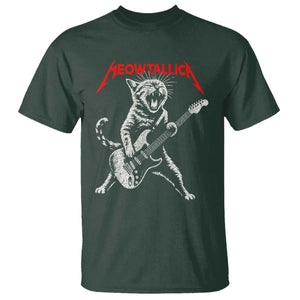 Funny Cat Playing Guitar T Shirt Vintage 90s Classic Rock Star Cat Graphic Rock and Roll TS10 Dark Forest Green Print Your Wear