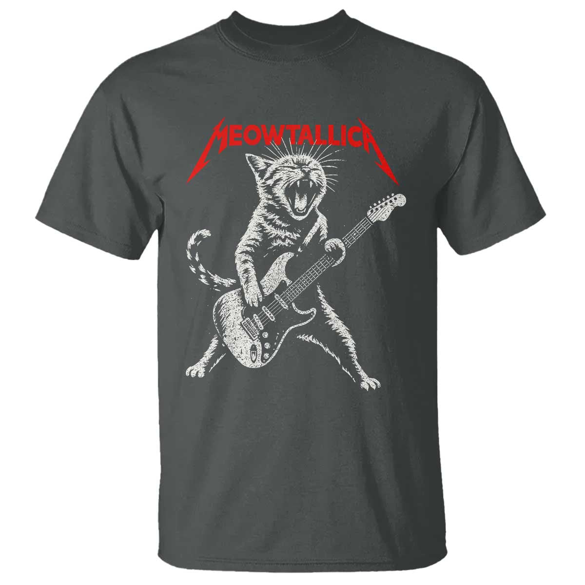 Funny Cat Playing Guitar T Shirt Vintage 90s Classic Rock Star Cat Graphic Rock and Roll TS10 Dark Heather Print Your Wear