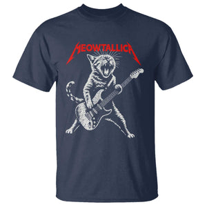 Funny Cat Playing Guitar T Shirt Vintage 90s Classic Rock Star Cat Graphic Rock and Roll TS10 Navy Print Your Wear