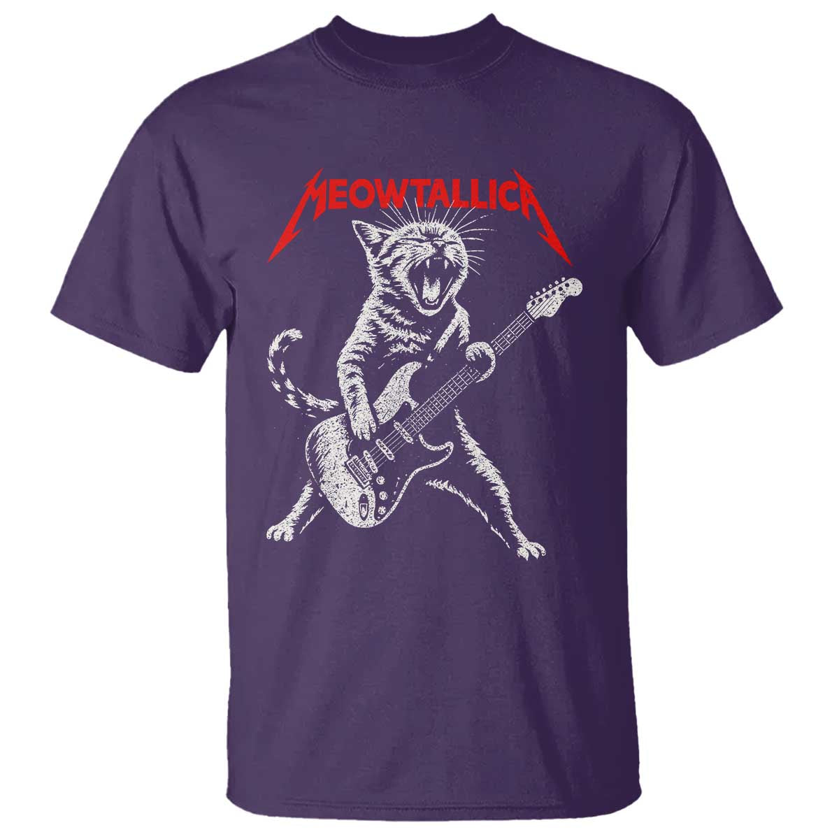 Funny Cat Playing Guitar T Shirt Vintage 90s Classic Rock Star Cat Graphic Rock and Roll TS10 Purple Print Your Wear
