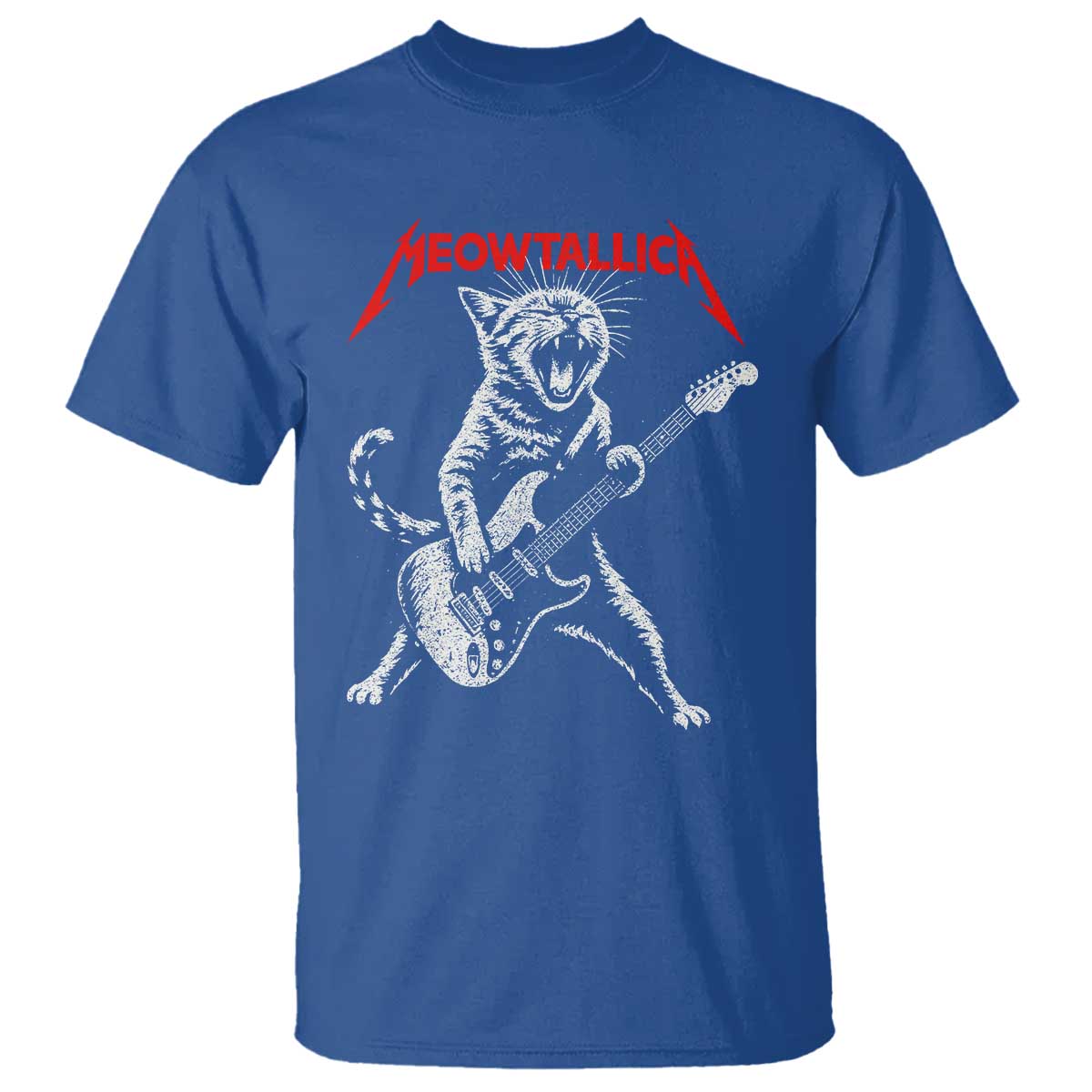 Funny Cat Playing Guitar T Shirt Vintage 90s Classic Rock Star Cat Graphic Rock and Roll TS10 Royal Blue Print Your Wear