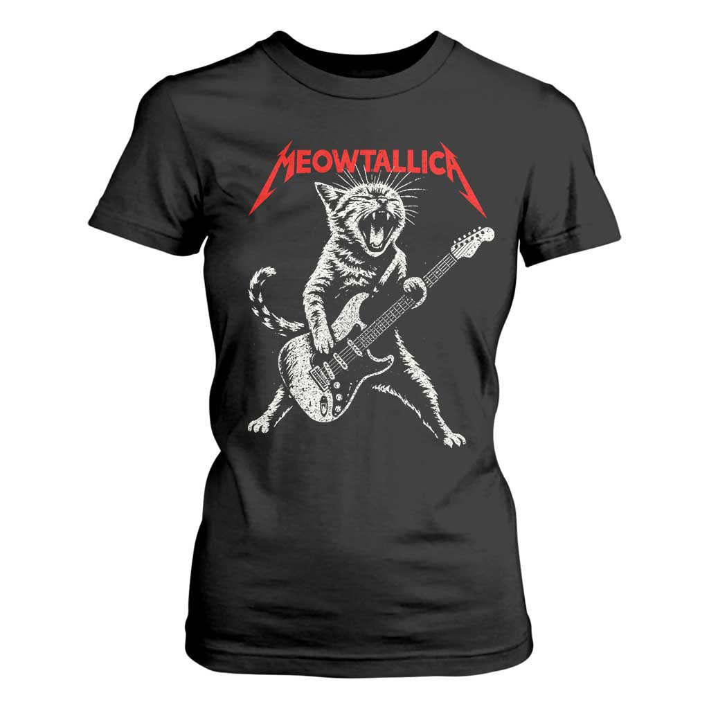 Funny Cat Playing Guitar T Shirt For Women Vintage 90s Classic Rock Star Cat Graphic Rock and Roll TS10 Black Print Your Wear
