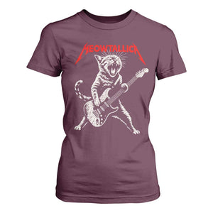 Funny Cat Playing Guitar T Shirt For Women Vintage 90s Classic Rock Star Cat Graphic Rock and Roll TS10 Maroon Print Your Wear