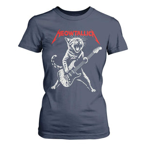 Funny Cat Playing Guitar T Shirt For Women Vintage 90s Classic Rock Star Cat Graphic Rock and Roll TS10 Navy Print Your Wear