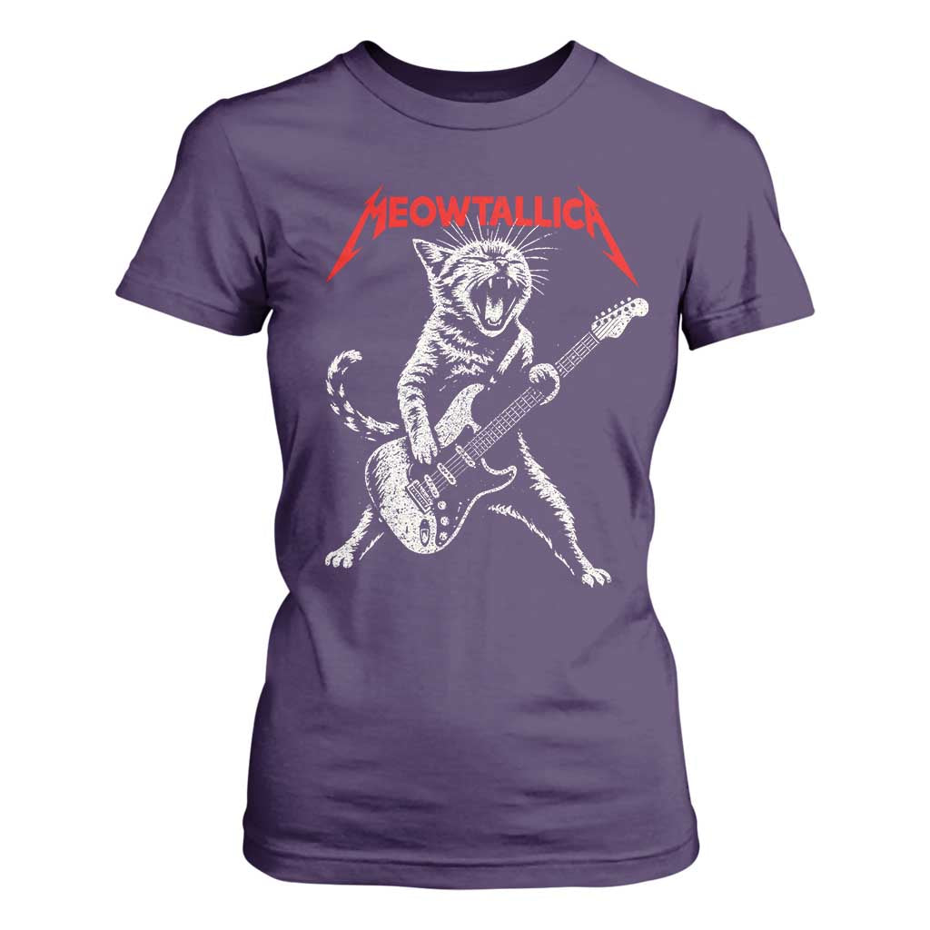 Funny Cat Playing Guitar T Shirt For Women Vintage 90s Classic Rock Star Cat Graphic Rock and Roll TS10 Purple Print Your Wear