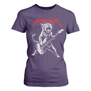 Funny Cat Playing Guitar T Shirt For Women Vintage 90s Classic Rock Star Cat Graphic Rock and Roll TS10 Purple Print Your Wear